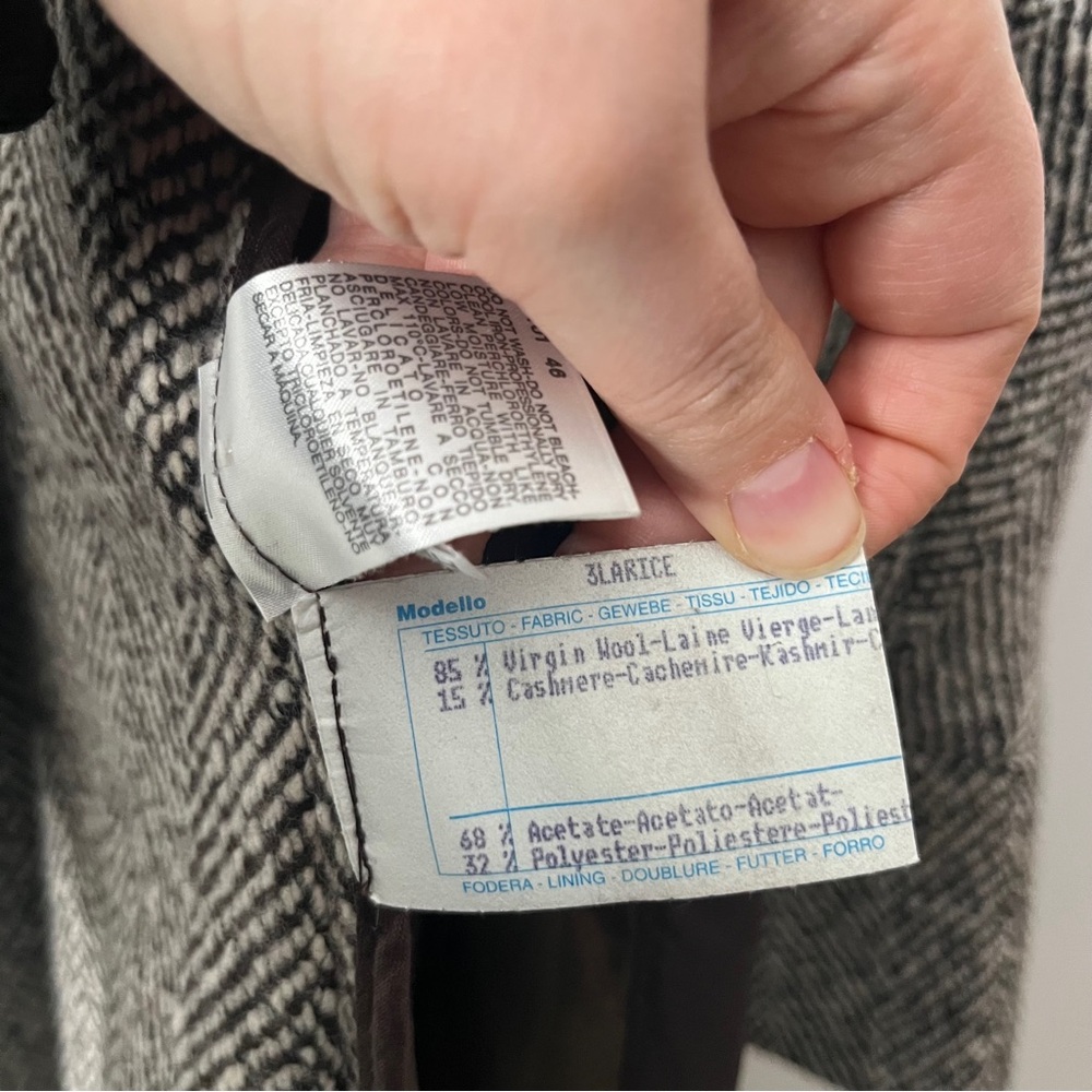 MaxMara Wool Cashmere Herringbone Tweed Trench Dress Coat Leather Belt Size 12 - Picture 10 of 14
